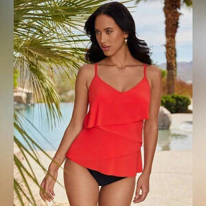 Magicsuit | Persimmon Red Chloe Tiered Tankini Top Size 10 Medium M
